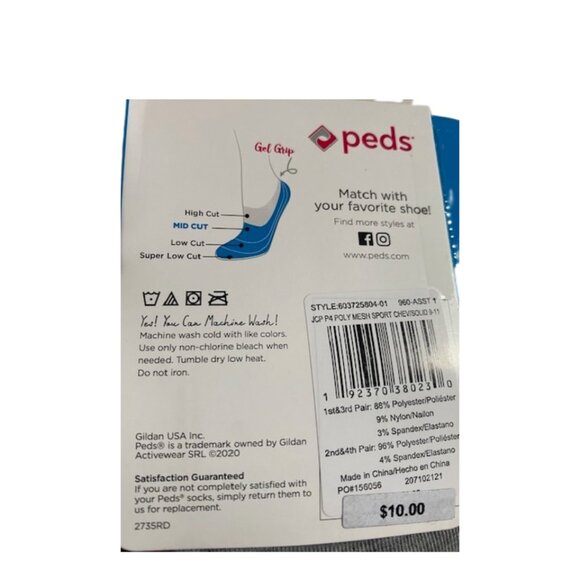 PEDS Colors 12 PAIR Mid Cut NO SHOW Liner Socks - Gel Heel Grip, Y-Heel - Picture 7 of 7